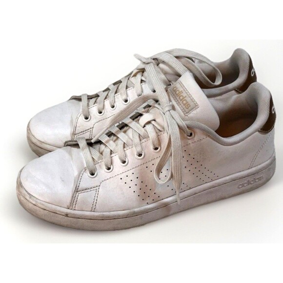 Adidas Advantage Women's Size 9 White on White Gold Heel Tab Leather Sneakers - Picture 5 of 11